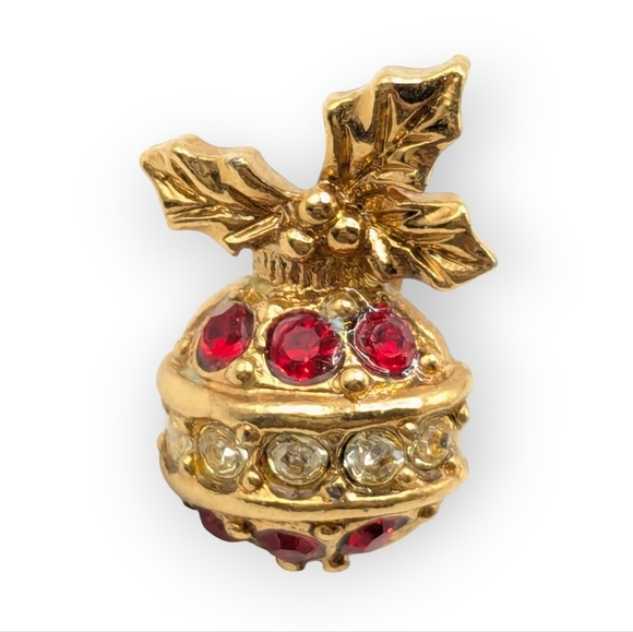 CHRISTMAS Sparkling Ornaments Post Earrings Vintage Retro Red Gold - Picture 3 of 9